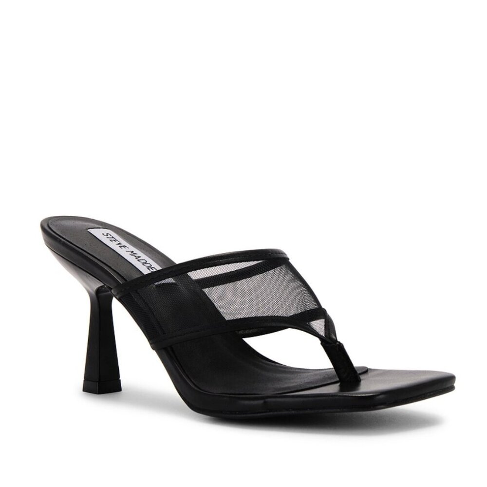 Steve Madden Black Mesh Thong Heel Sandals